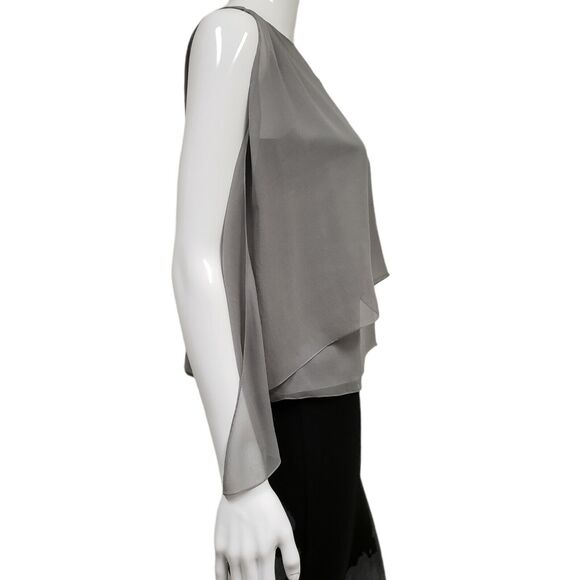 MORGANE LE FAY Gray 100% Silk Sleeveless Asymmetrical Top Blouse Vest Size XS - Picture 3 of 10